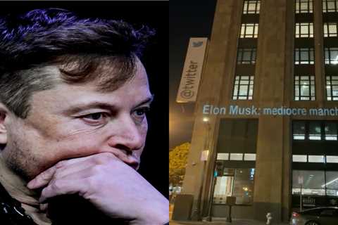 Someone projected insults onto Twitter''s San Francisco headquarters calling Elon Musk a ''space..
