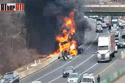 Pre-arrival video of tractor-trailer fire on Capital Beltway in Virginia