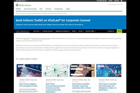 Wolters Kluwer Offers Free Bank Failures Toolkit For Corporate Counsel