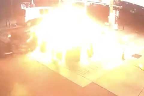 Watch a fireball erupt when an Acura slams into gas pump in Boston